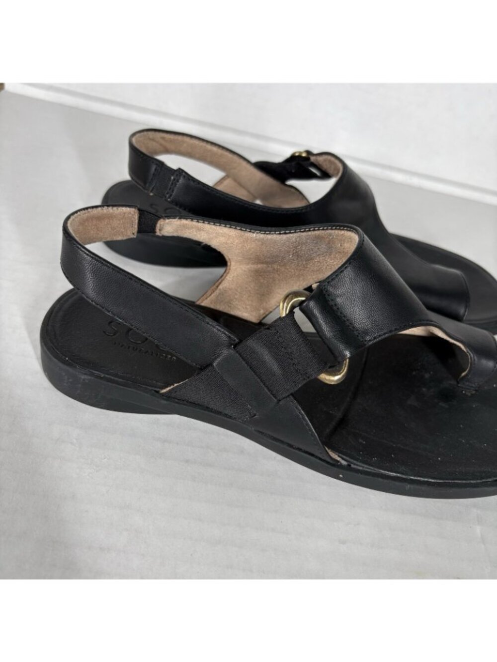 SOUL Naturalizer Women 8.5M Black Faux Leather Comfort Freya Flat Sandals - Picture 4 of 12